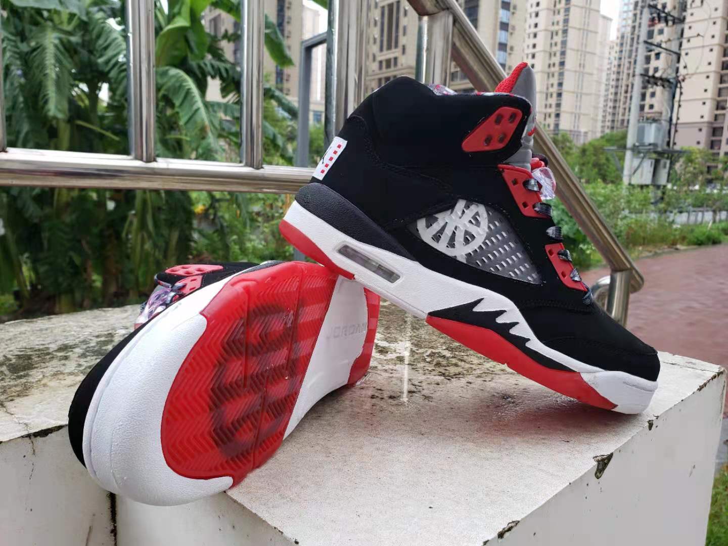 New Men Air Jordan 5 Retro Black Red White Shoes